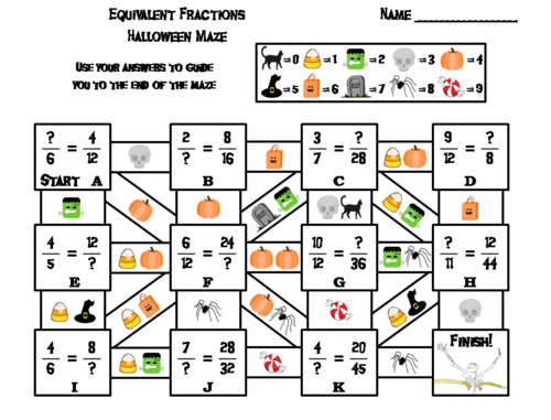 Equivalent Fractions Game: Halloween Math Maze