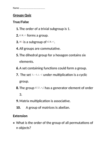 A Level Further Mathematics Discrete - Group Theory Quiz