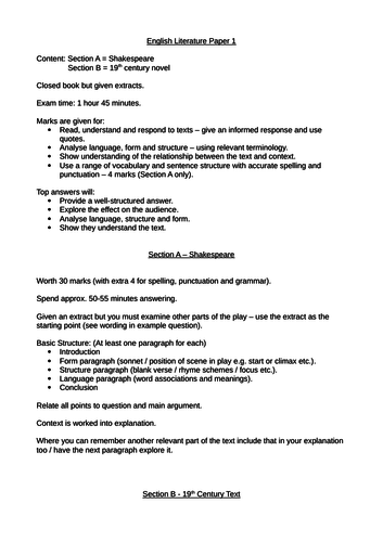 AQA GCSE English Literature Exam Paper 1 & Paper 2 Outline Information Mark Scheme Answer Structure