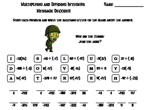 Multiplying and Dividing Integers Game: Halloween Math Activity