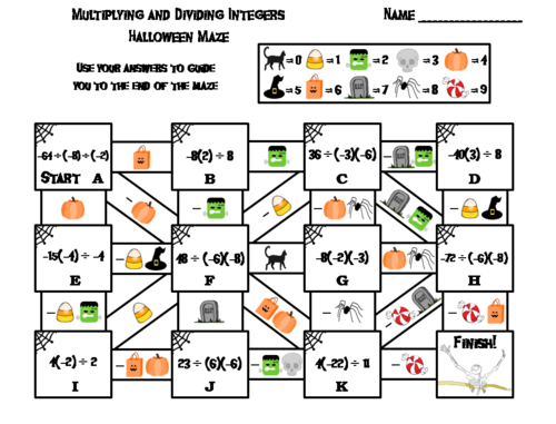 Multiplying and Dividing Integers Game: Halloween Math Maze