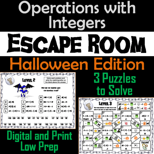 Operations with Integers Game: Escape Room Halloween Math