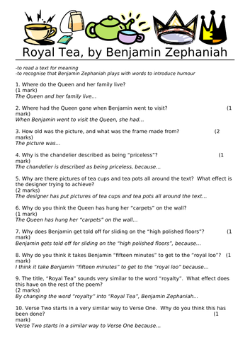 Benjamin Zephaniah - Comprehension - Royal Tea