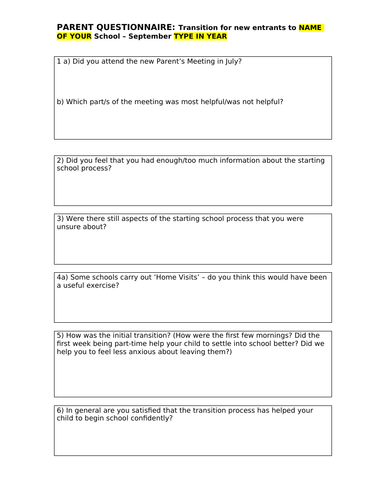 EYFS Parent Questionnaire