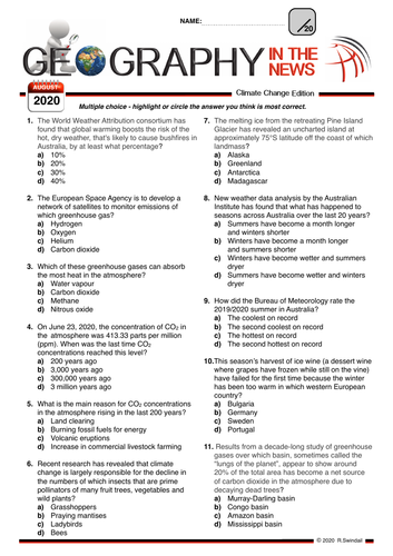 Climate Change 2020 A Geography In The News Quiz Teaching Resources