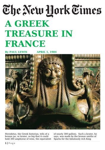 Newspaper article - A Greek Treasure in France