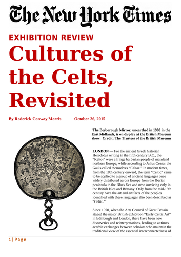 Newspaper article - Cultures of the Celts, Revisited