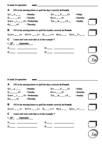 Y7 Mini Test 2 (Days, Months, Dates)