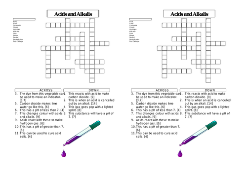 Acid and Alkali crossword Teaching Resources