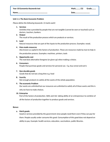 Keywords Test Economic Problem