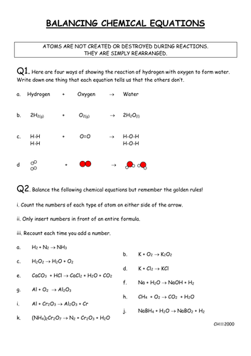 Balancing equations