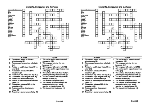 Element Compound Mixture crossword