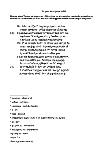 A Level Classical Greek Verse Unseen - Hippolytus 498-512