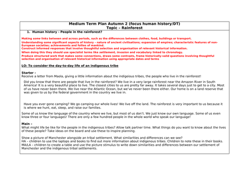 Topic Year 3 WHOLE TERM PLANNING RAINFOREST