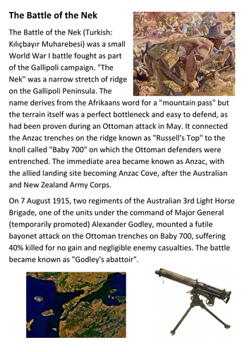 The Battle of the Nek - Gallipoli Handout