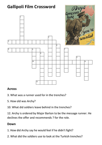 Gallipoli Film Crossword