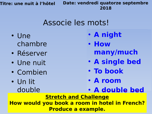 A l'hôtel Studio GCSE Edexcel