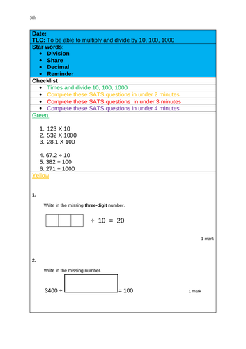 Multiply and Divide by 10, 100, 100
