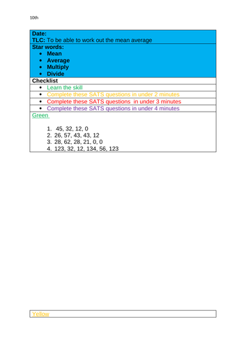 The mean Year 6 worksheet