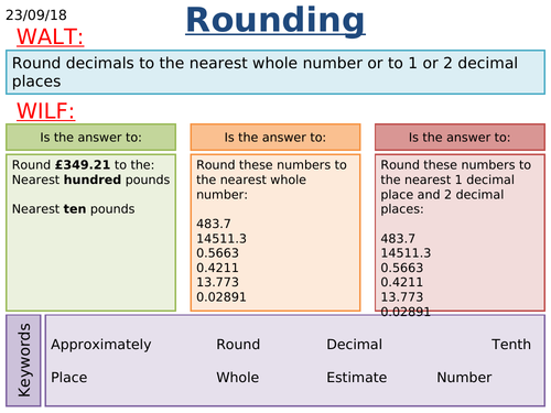 Rounding Decimals to the nearest whole number, one decimal place, two  decimals