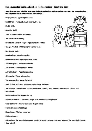 Year 3 and 4 authors  - list for parents