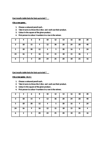 Maths Game To Practice Times Tables Up To 6x6 Teaching Resources