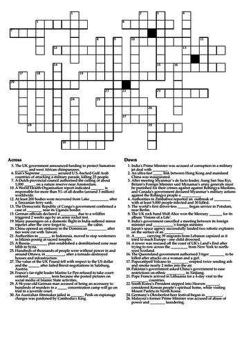 The World News Crossword - September 23rd, 2018