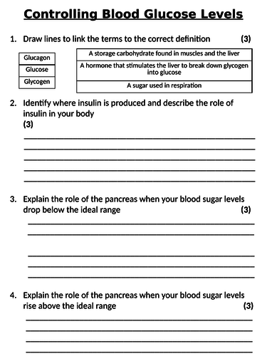 NEW AQA GCSE Trilogy (2016) Biology - Controlling Blood Glucose Levels Homework