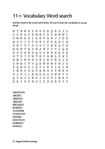 11+ Vocabulary Word search