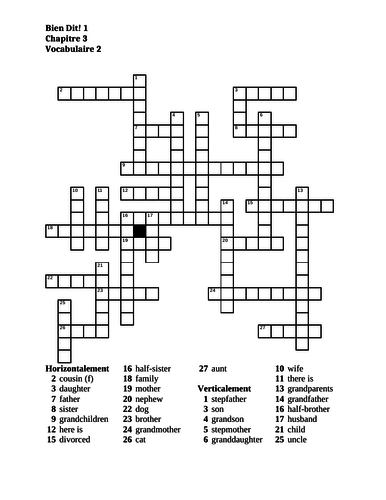 Bien Dit 1 Chapitre 3 Vocabulaire 2 Crossword