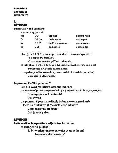 Bien Dit 2 Chapitre 3 Grammaire Study guide