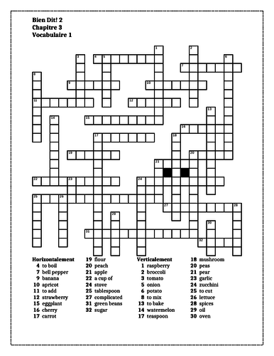 Bien Dit 2 Chapitre 3 Vocabulaire 1 Crossword