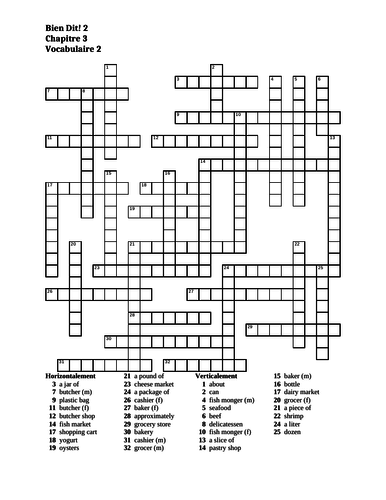 Bien Dit 2 Chapitre 3 Vocabulaire 2 Crossword