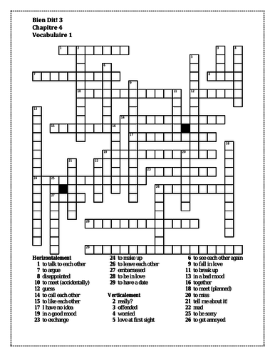 Bien Dit 3 Chapitre 4 Vocabulaire 1 Crossword