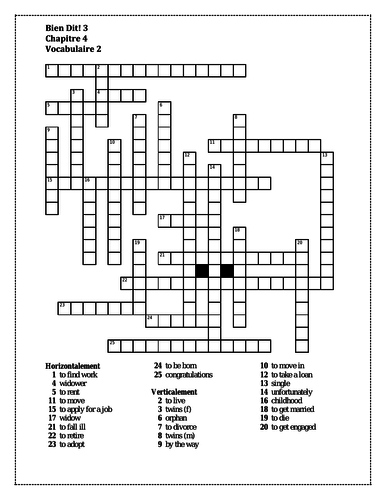 Bien Dit 3 Chapitre 4 Vocabulaire 2 Crossword