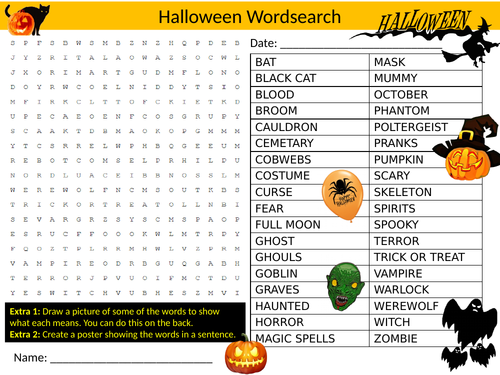 Halloween Wordsearch Sheet Starter Activity Keywords Cover Homework Scary Holiday