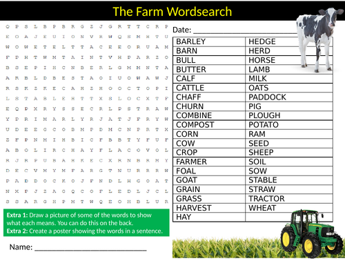 The Farm Wordsearch Sheet Starter Activity Keywords Cover Homework Animals Farming