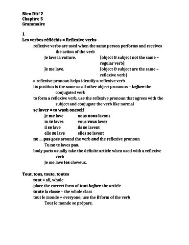Bien Dit 2 Chapitre 5 Grammaire Study guide
