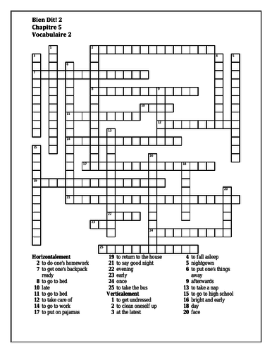 Bien Dit 2 Chapitre 5 Vocabulaire 2 Crossword