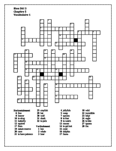 Bien Dit 3 Chapitre 5 Vocabulaire 1 Crossword