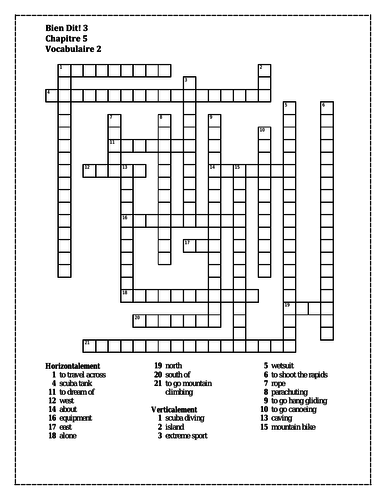 Bien Dit 3 Chapitre 5 Vocabulaire 2 Crossword