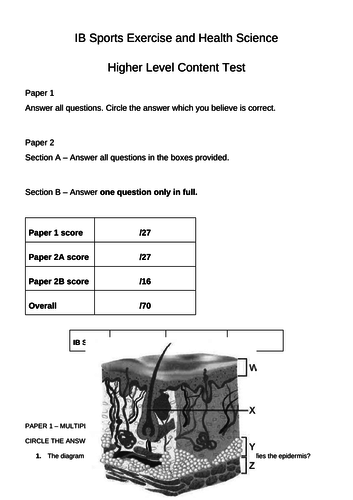 IB DP SEHS Higher Level Content (ONLY) Test