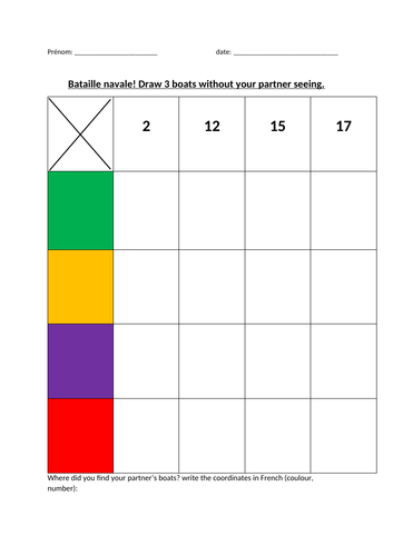 Battleship starter: colours and numbers