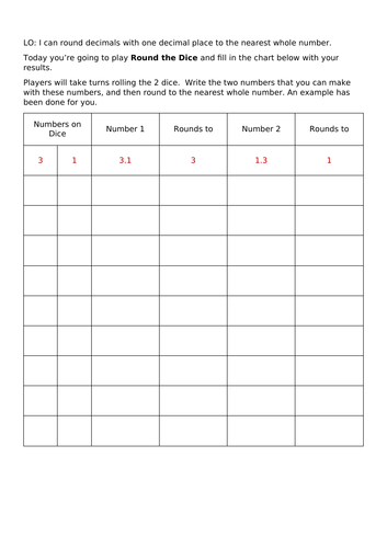 Decimal game--round the dice