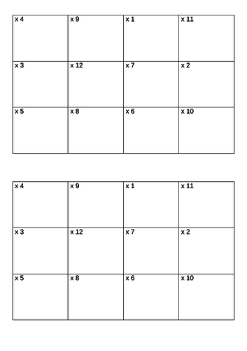 Times table practise grids
