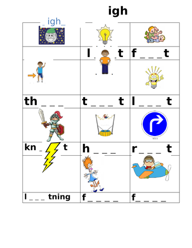 Phase 3 'igh' sounds worksheet