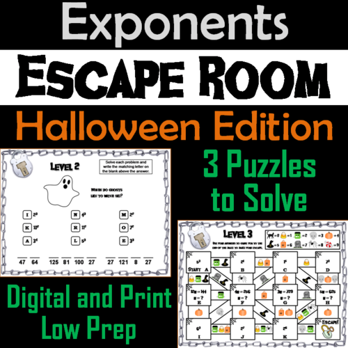 Exponents Game: Escape Room Halloween Math
