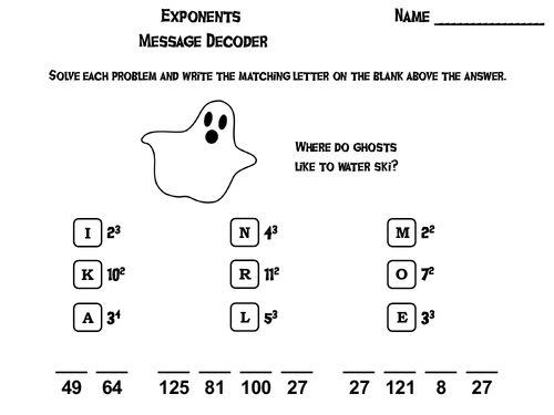 Exponents Game: Halloween Math Activity: Message Decoder