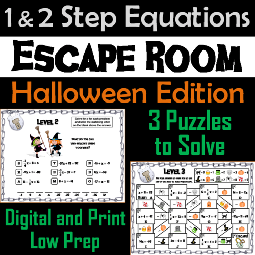Solving One and Two Step Equations Game: Escape Room Halloween Math