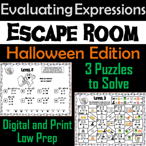 Evaluating Algebraic Expressions Game: Escape Room Halloween Math